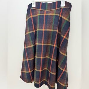 ModCloth Navy Plaid A-Line Skirt with Green & Orange Stripes